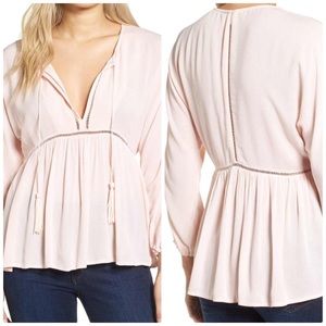 Ella Moss Pink Katella Blouse with tassels‎ size XS